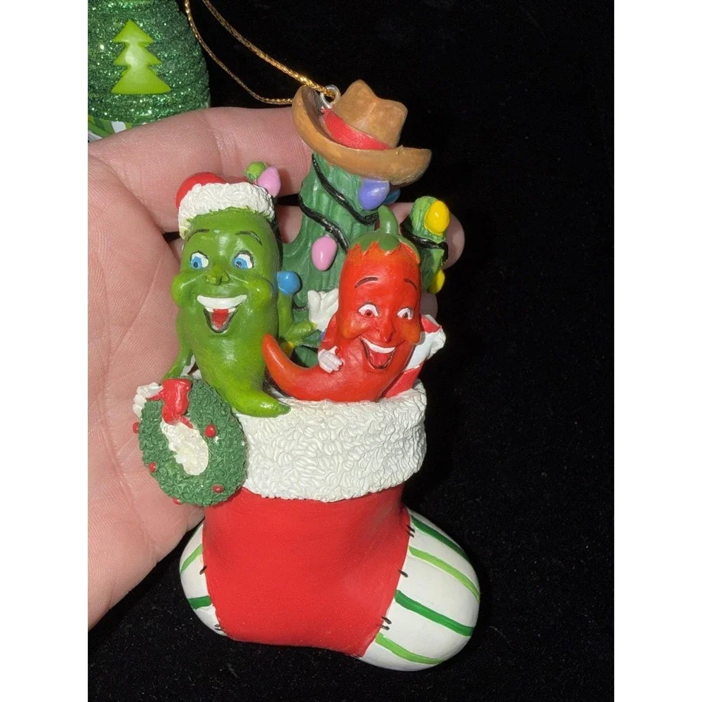 2 Vintage Santa Christmas Ornaments ‎ Decorations Stocking Sled Resin. 5585